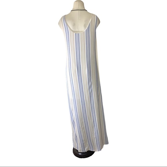 Sadie & Sage High Tide Costal Button Down Maxi Dress White Blue Tan Stripes Sz S - Picture 4 of 13